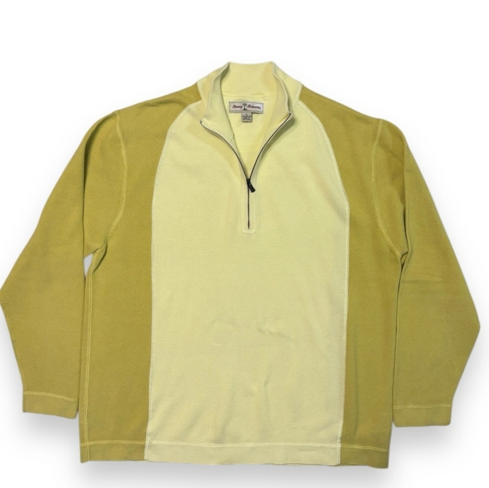 TOMMY BAHAMA Color Blocked Cotton Waffle Knit Thermal Half-Zip Pullover